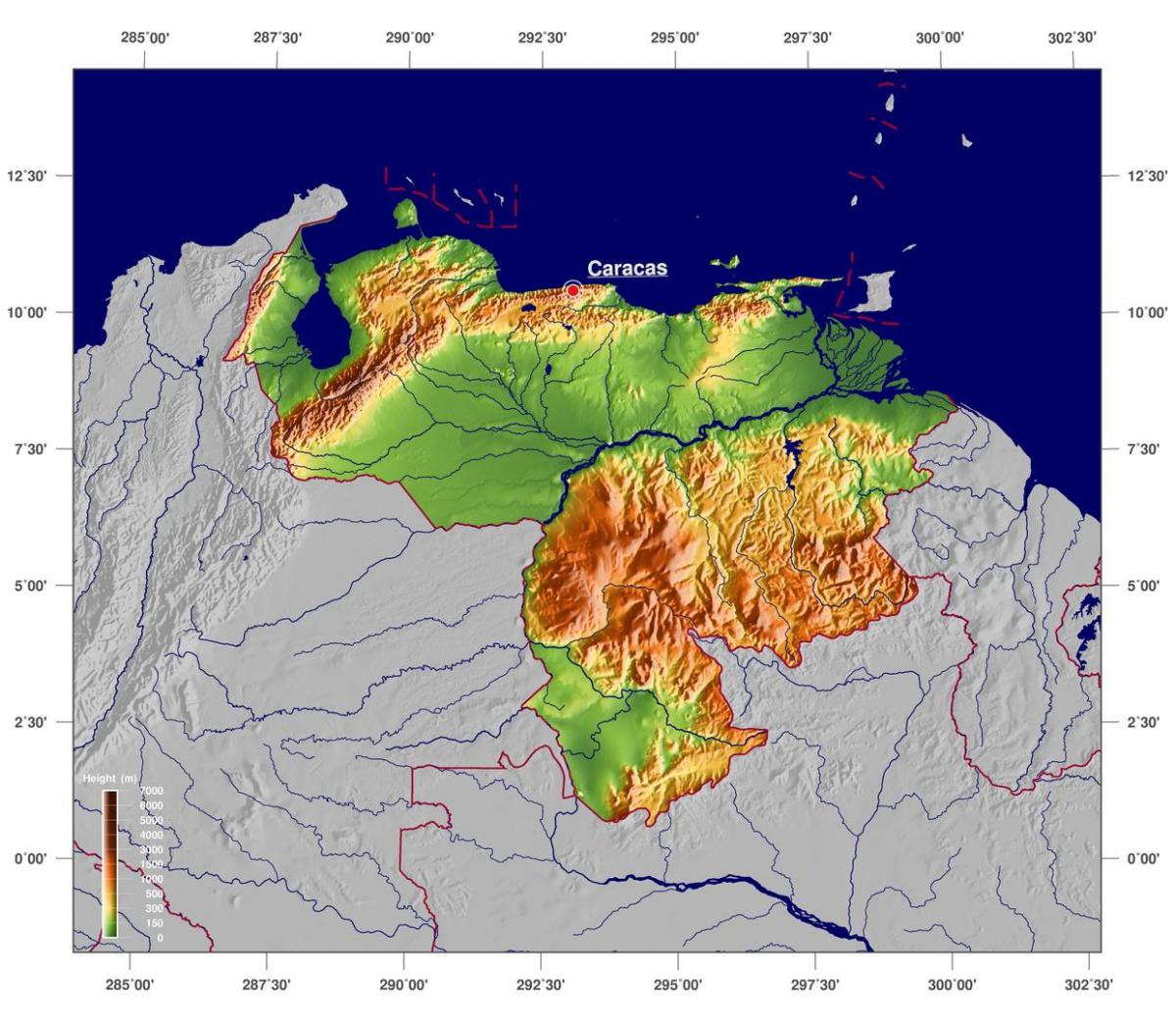 kart av fysisk kart over venezuela