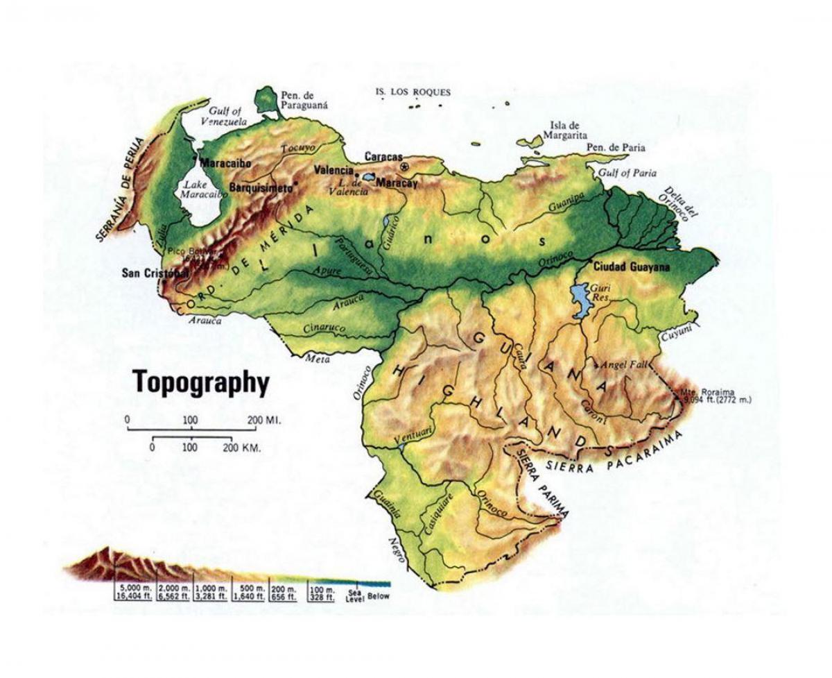 kart over venezuela topografiske