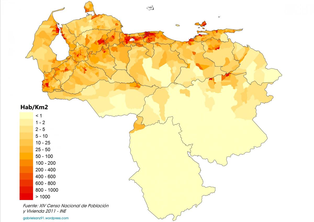 venezuela befolkningstetthet kart